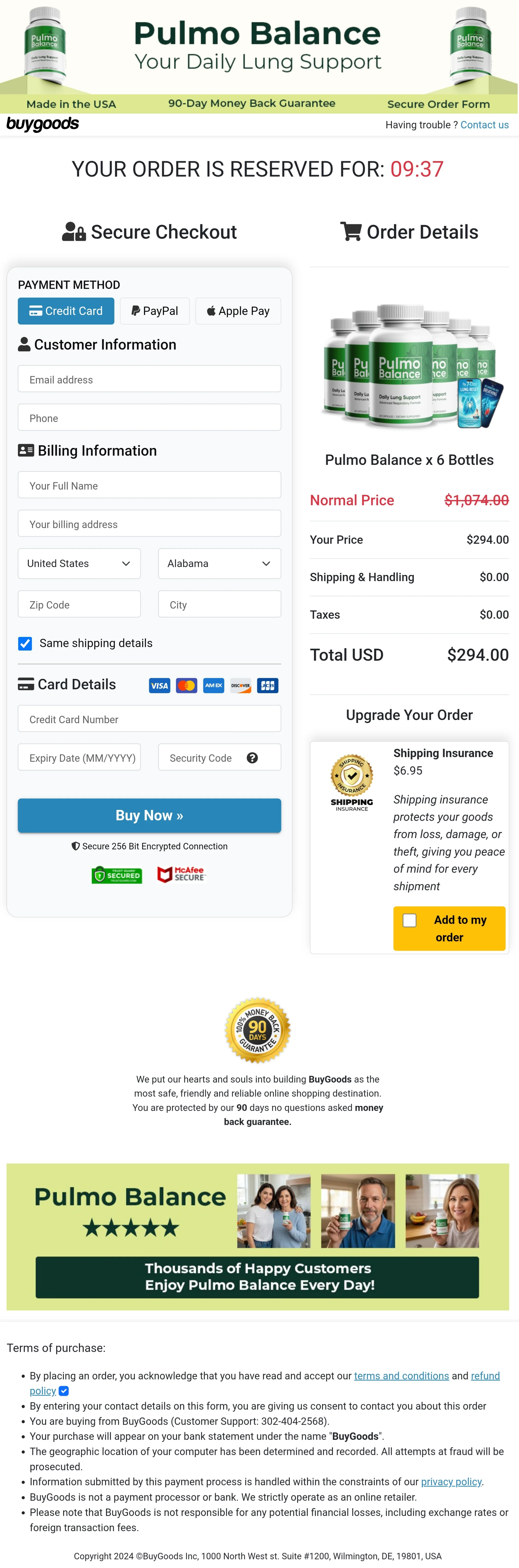 Pulmo Balance order form